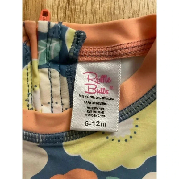 Ruffle Butts Baby Girls Long Sleeve Rash Guard Swimsuit Floral 6-12M - Picture 3 of 5